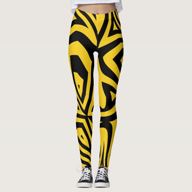 Legging Leggens femininas em faixas de zebra amarelas e pr (Frente)