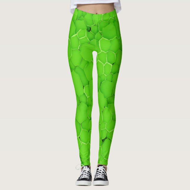 Legging leggens femininas folhas frescas de menta cor (Frente)