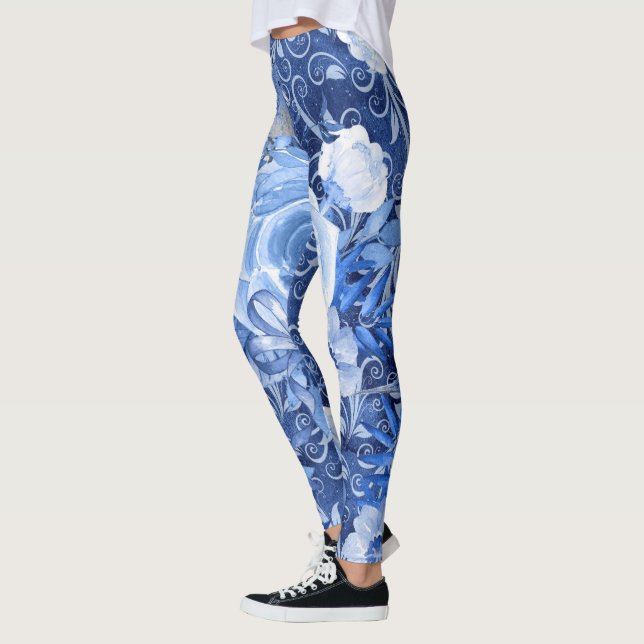 Legging Leggens Florais, 1 Impressão de Flor Azul (Esquerda)