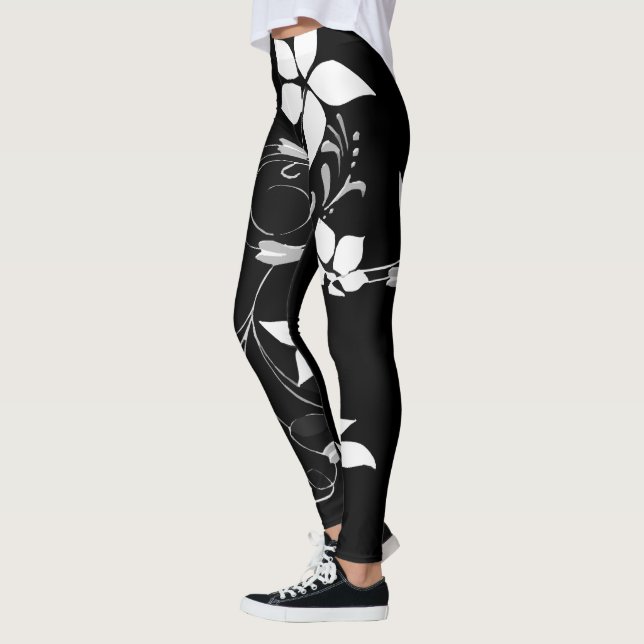 Legging Leggens Florais Brancas para Mulheres (Esquerda)