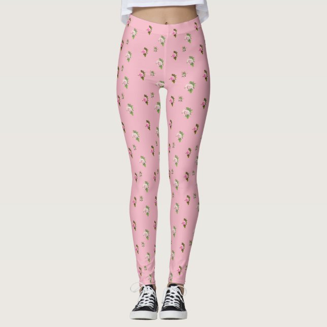 Legging Leggens Florais De Rosebuds Rosa (Frente)