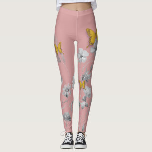 Legging Leggens florais e borboletas, cor-de-rosa, brancas