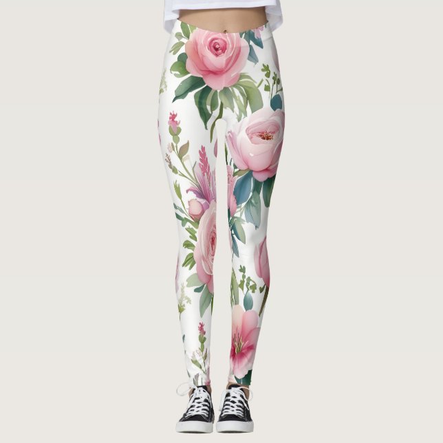 Legging Leggens Florais Elegantes - Na moda e Confortáveis (Frente)