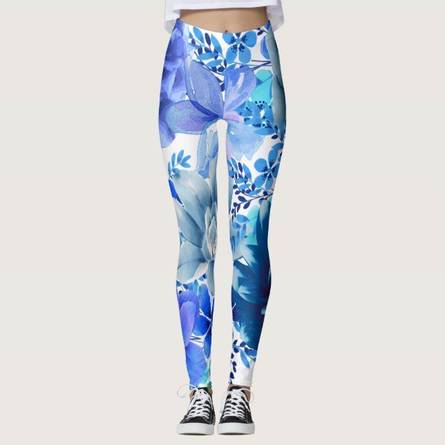 Legging Leggens Florais MultiRosas Retro Azul e Roxo (Frente)