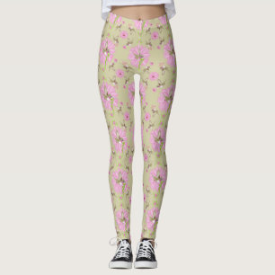 Legging Leggens Florais Nostálgicas, Rosa e Verde