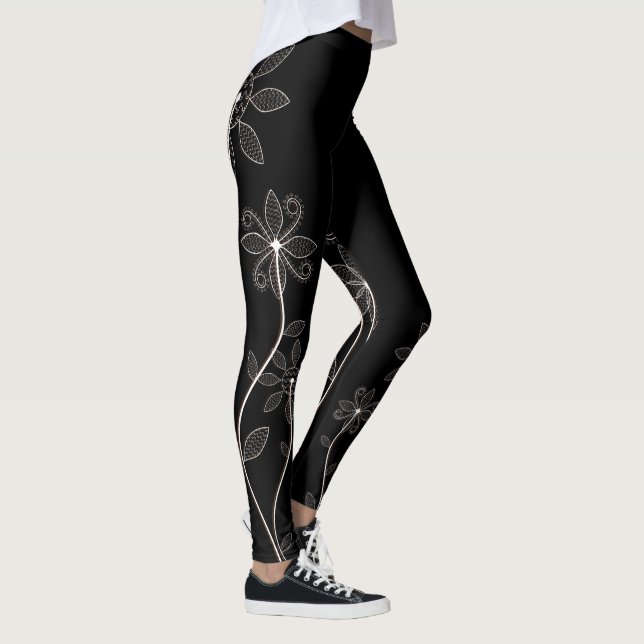 Legging Leggens Florais Pretas (Direita)
