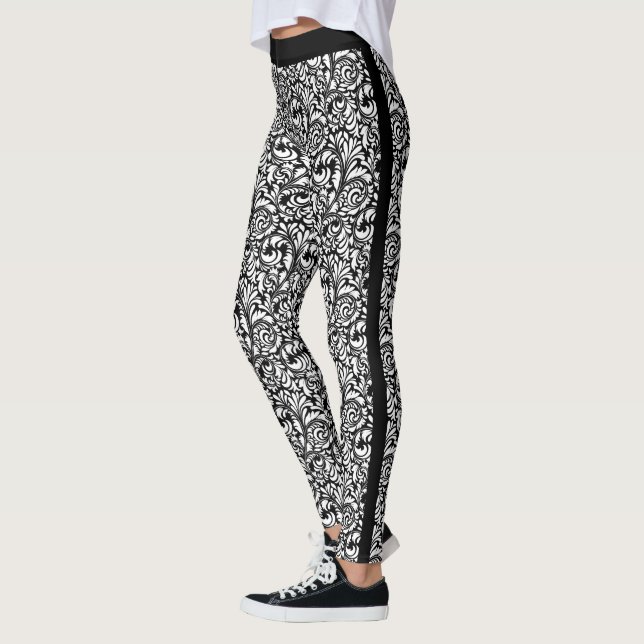 Legging Leggens Florais Pretas E Brancas (Esquerda)