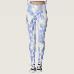 Legging Leggens Florais Rosa azuis e brancas