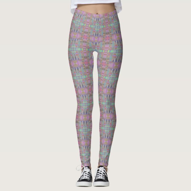 Legging Leggens Geométricas Rosa Púrpura Verde (Frente)