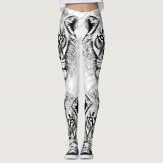 Legging Leggens Impressão do Leão Branco Preto
