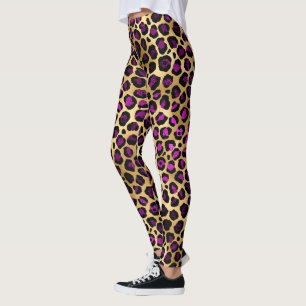 Legging Leggens-Impressão do-Leopardo Douradas e roxas