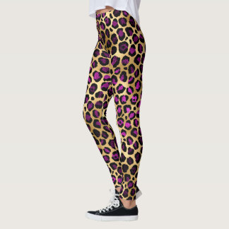 Legging Leggens-Impressão do-Leopardo Douradas e roxas