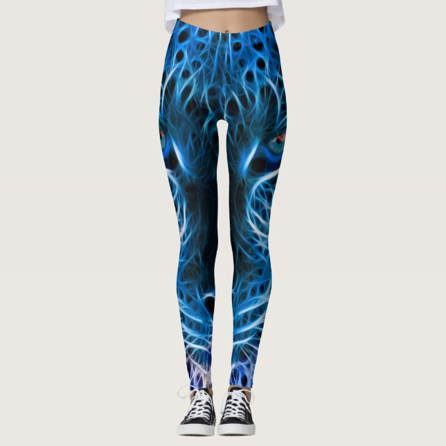 Legging Leggens Impressoras Neon Blue Leopard & Yoga Pants (Frente)