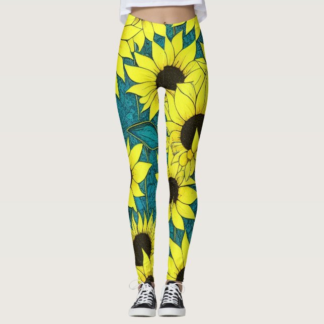 Legging Leggens legal de girassol - enormes flores vívidas (Frente)