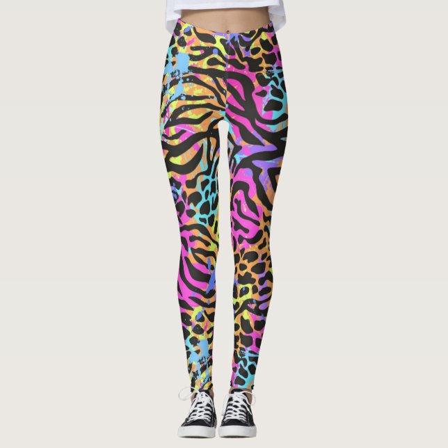 Legging Leggens-Leopardo Neon-Zebra Multicolores e Calça d (Frente)