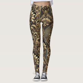 Legging Leggens luxosas Douradas e pretas barrocas