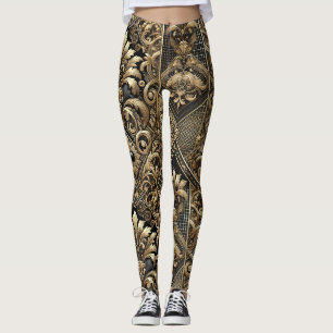 Legging Leggens luxosas Douradas e pretas barrocas