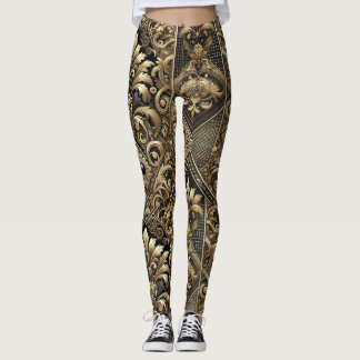 Legging Leggens luxosas Douradas e pretas barrocas