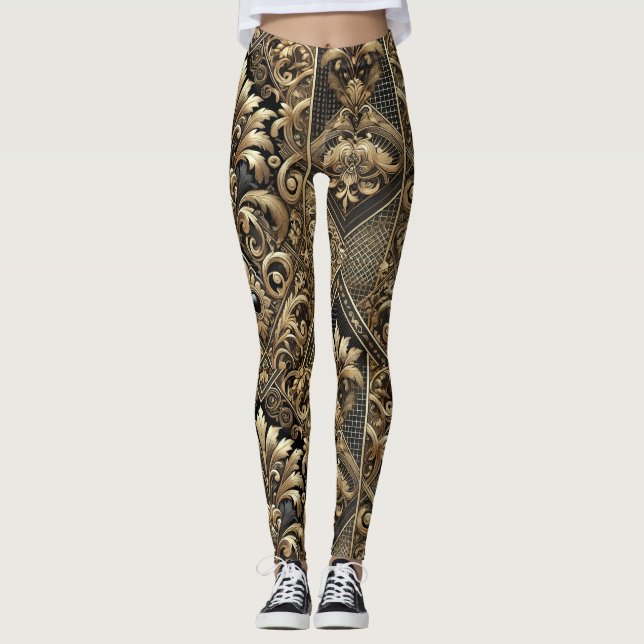 Legging Leggens luxosas Douradas e pretas barrocas (Frente)