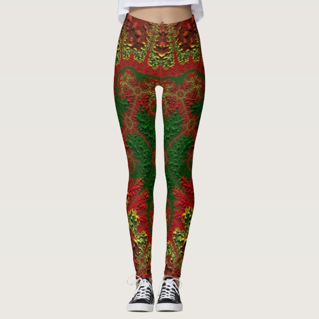 Legging Leggens ~ Natal Vermelho Dourado e Verde (Frente)