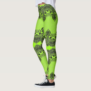 Legging Leggens Negras Da Rede De Pescado Neon Green