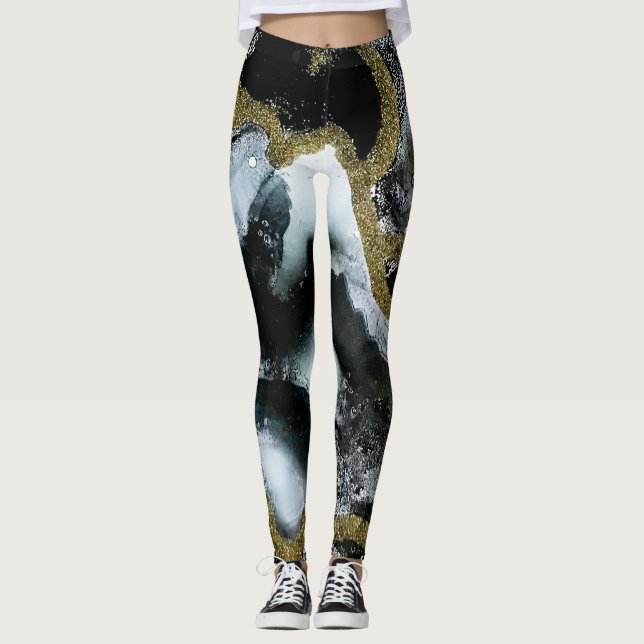 Legging Leggens pretas, brancas e Douradas | Moderno e Chi (Frente)