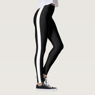 Legging Leggens Pretas com Faixa Lateral Branca