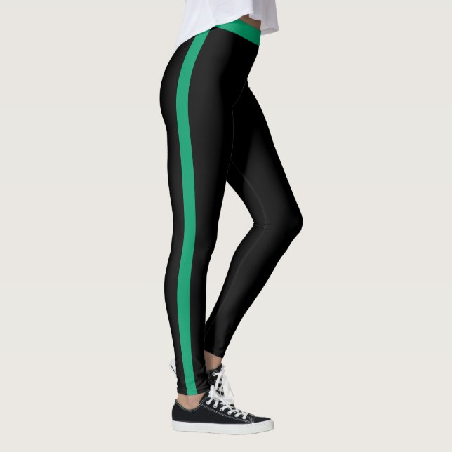 Legging Leggens Pretas com Faixa Lateral Verde (Direita)