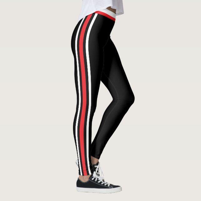 Legging Leggens Pretas com Faixa Vermelha Branca Escolhem  (Direita)