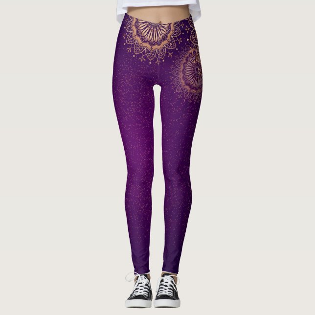 Legging Leggens roxas de ouro mandala (Frente)