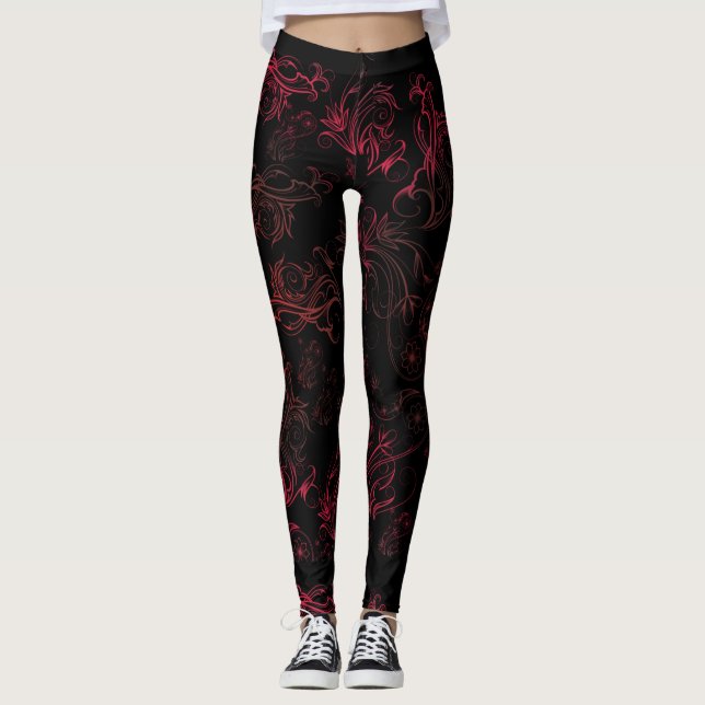 Legging Leggens vermelhos florais (Frente)