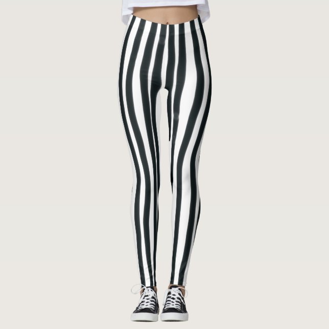 Legging Leggens Verticais Pretas e Brancas (Frente)