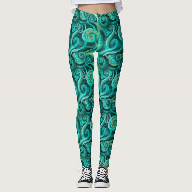 Legging Leggingas com padrão de redemoinho verde mar  (Frente)