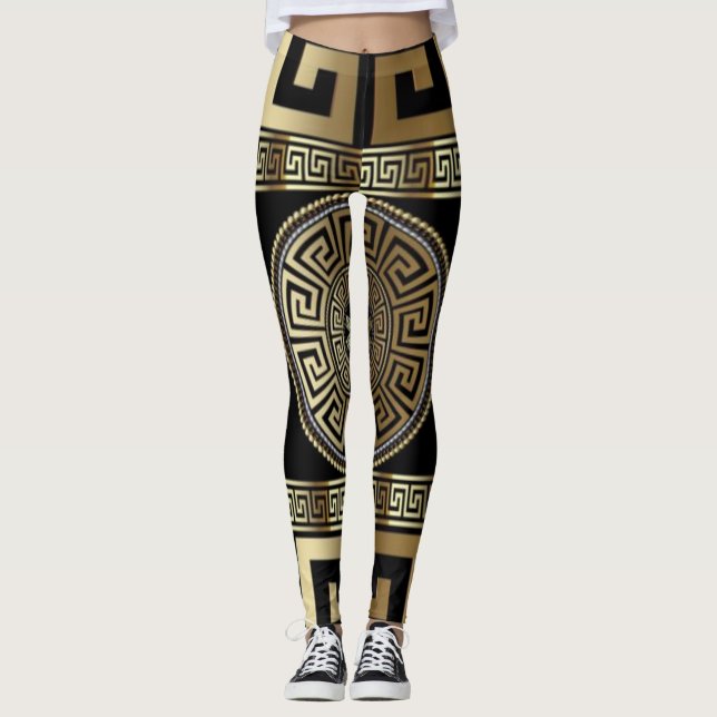 Legging Leggings-chave da Grécia ouro (Frente)