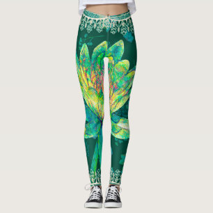 Legging Leggings, Lily De Água Verde Caçadora Selvagem