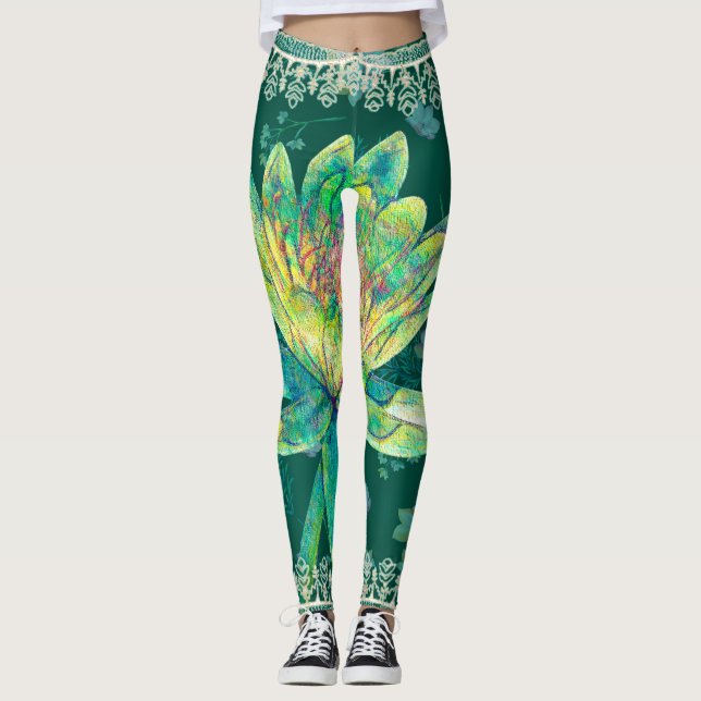 Legging Leggings, Lily De Água Verde Caçadora Selvagem (Frente)