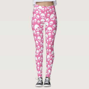 Legging Leggings-padrão de crânios aleatórios, cor-de-rosa