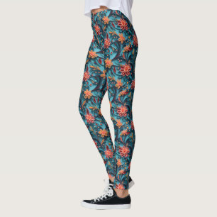 Legging Leggings-padrão de papel floral sem costura