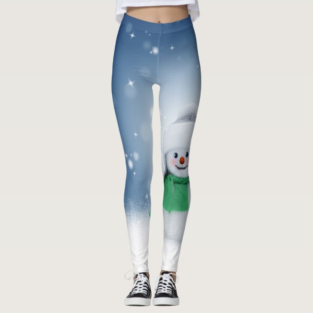 Legging Leggins azuis & brancos bonitos do boneco de neve (Frente)