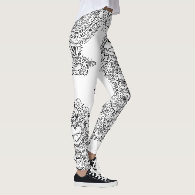 Legging Leggins da árvore dos crânios dos Doodles (Direita)