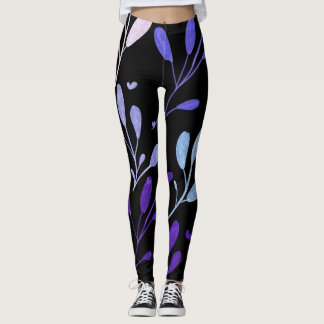 Legging Leggins de flores roxas para mulheres