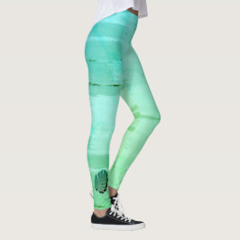 Legging Leggins de Folha Tropical de Aquarela Verde