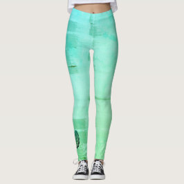 Legging Leggins de Folha Tropical de Aquarela Verde