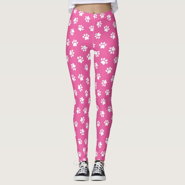 Legging Leggins de impressão rosa e branco (Frente)