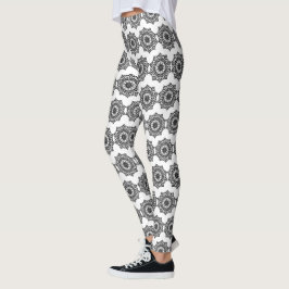 Legging Leggins de Mandala Pretos e Brancos