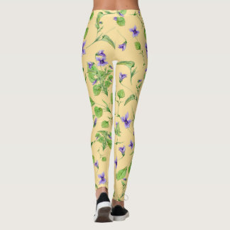 Legging Leggins de Verão Amarelos com Violetas de Aquarela