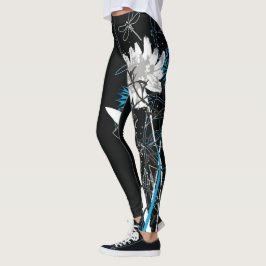Legging Leggins florais brancos e azuis