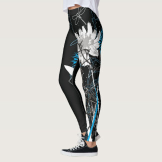Legging Leggins florais brancos e azuis