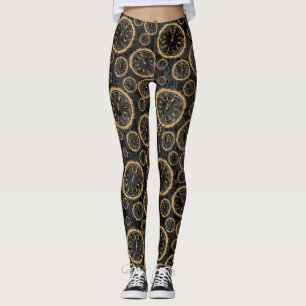 Legging Leggins pretos e Dourados do design do pulso de