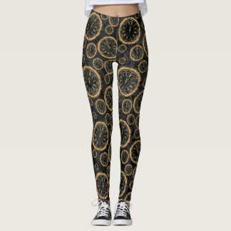 Legging Leggins pretos e Dourados do design do pulso de